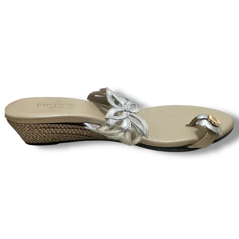 Eric Javits New York Silver Floral Toe Ring Wedge Sandals Women's 9.5 M Resort - Picture 6 of 10